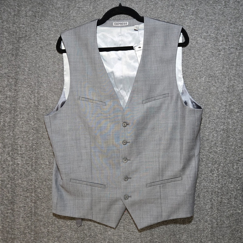 Express Vest Men's Large Gray 5 Button Belted Wool Blend Work Business NWT